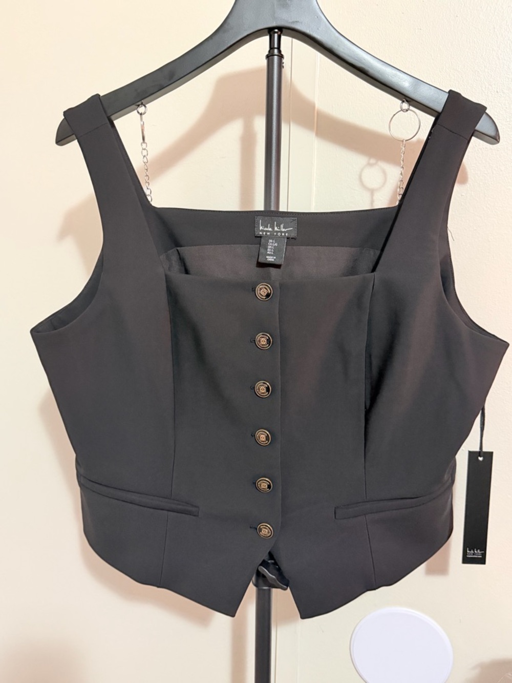Nicole Miller Black Button-Front Women's Vest Bodysuit